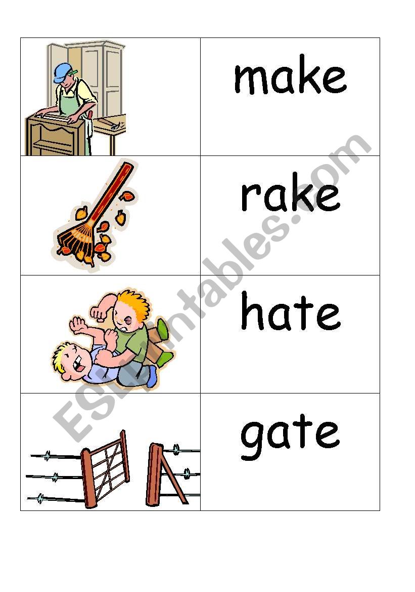 word /picture cards containing a-e part 2 phonics