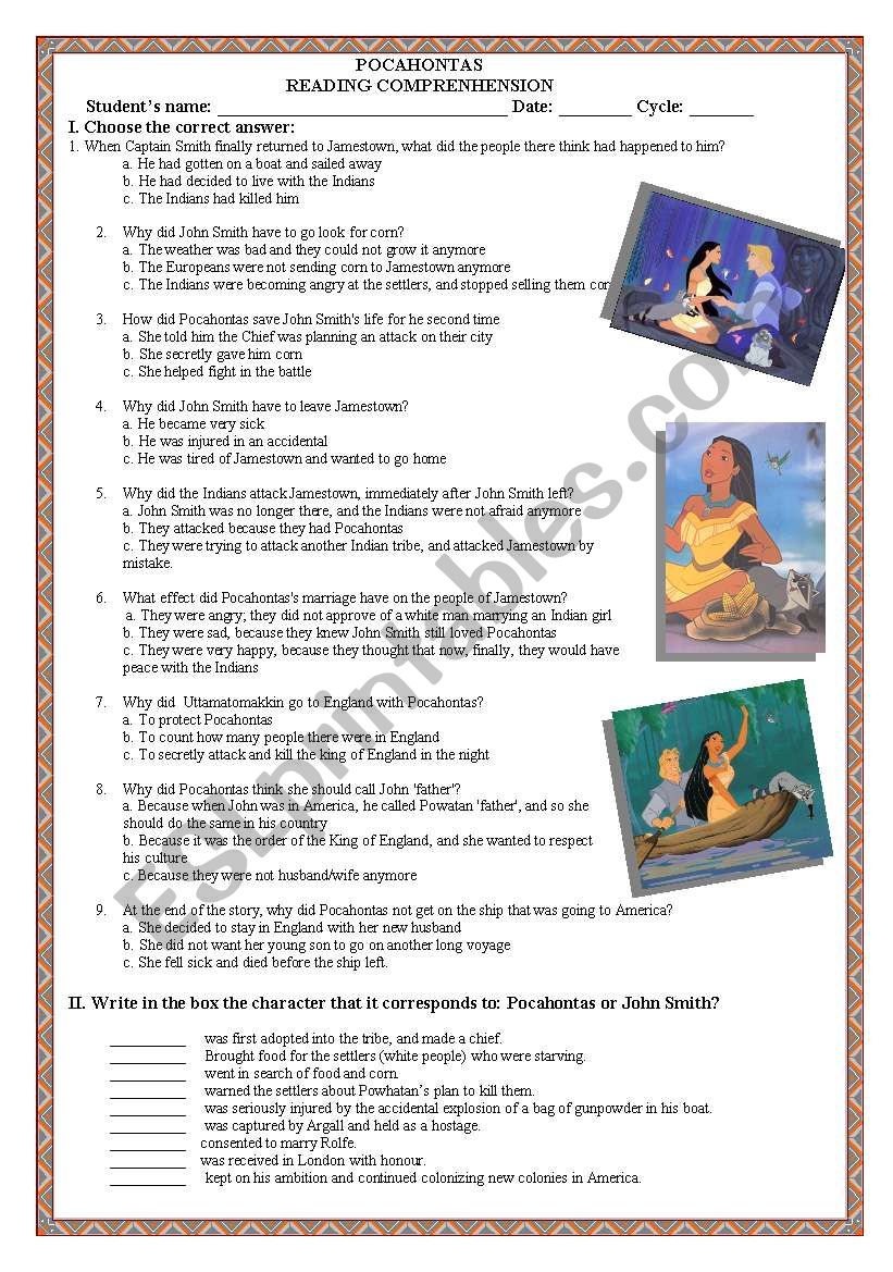 POCAHONTAS 2 worksheet