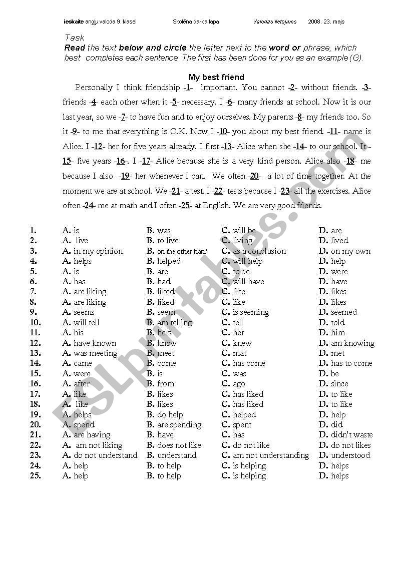 A mock FCE (tenses)  worksheet