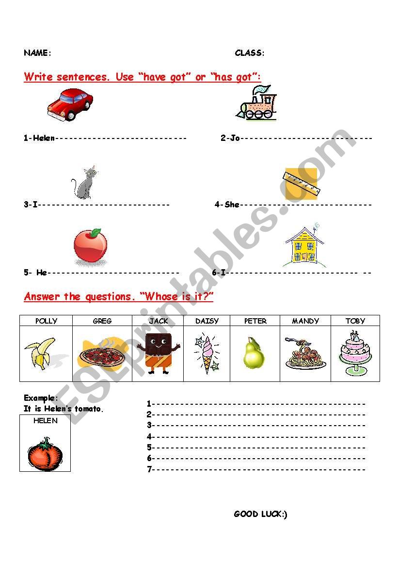 HAVE GOT-HAS GOT+WHOSE worksheet