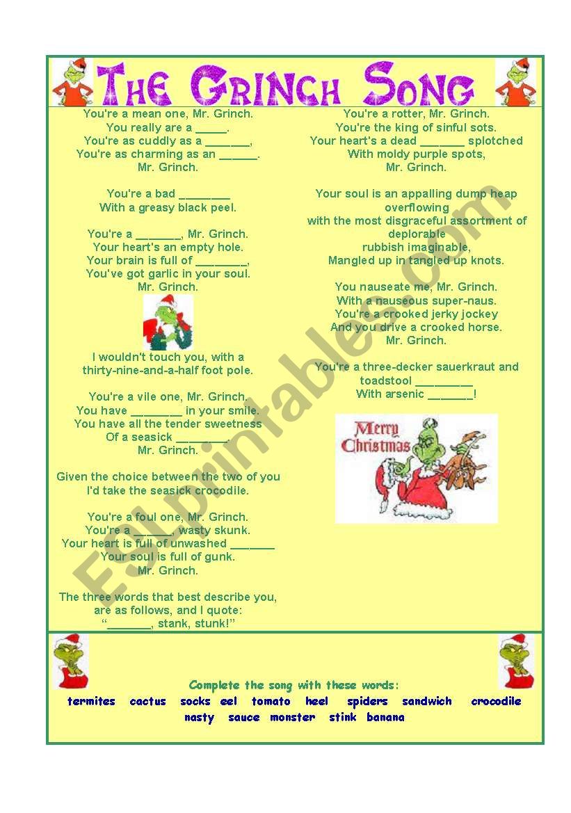 The Grinch Song worksheet