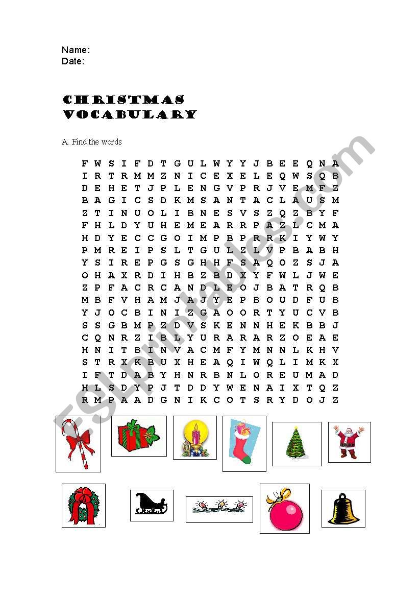 Christmas wordsearch worksheet