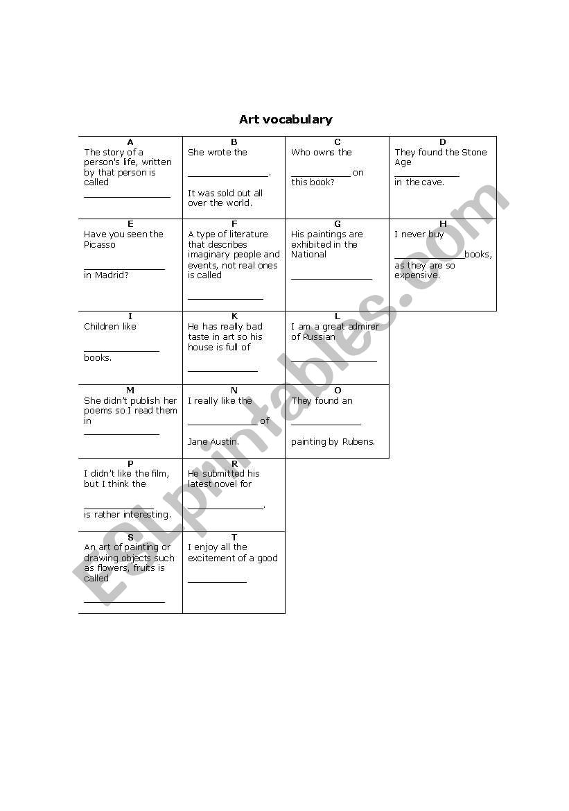 Art vocabulary in alphabetical order