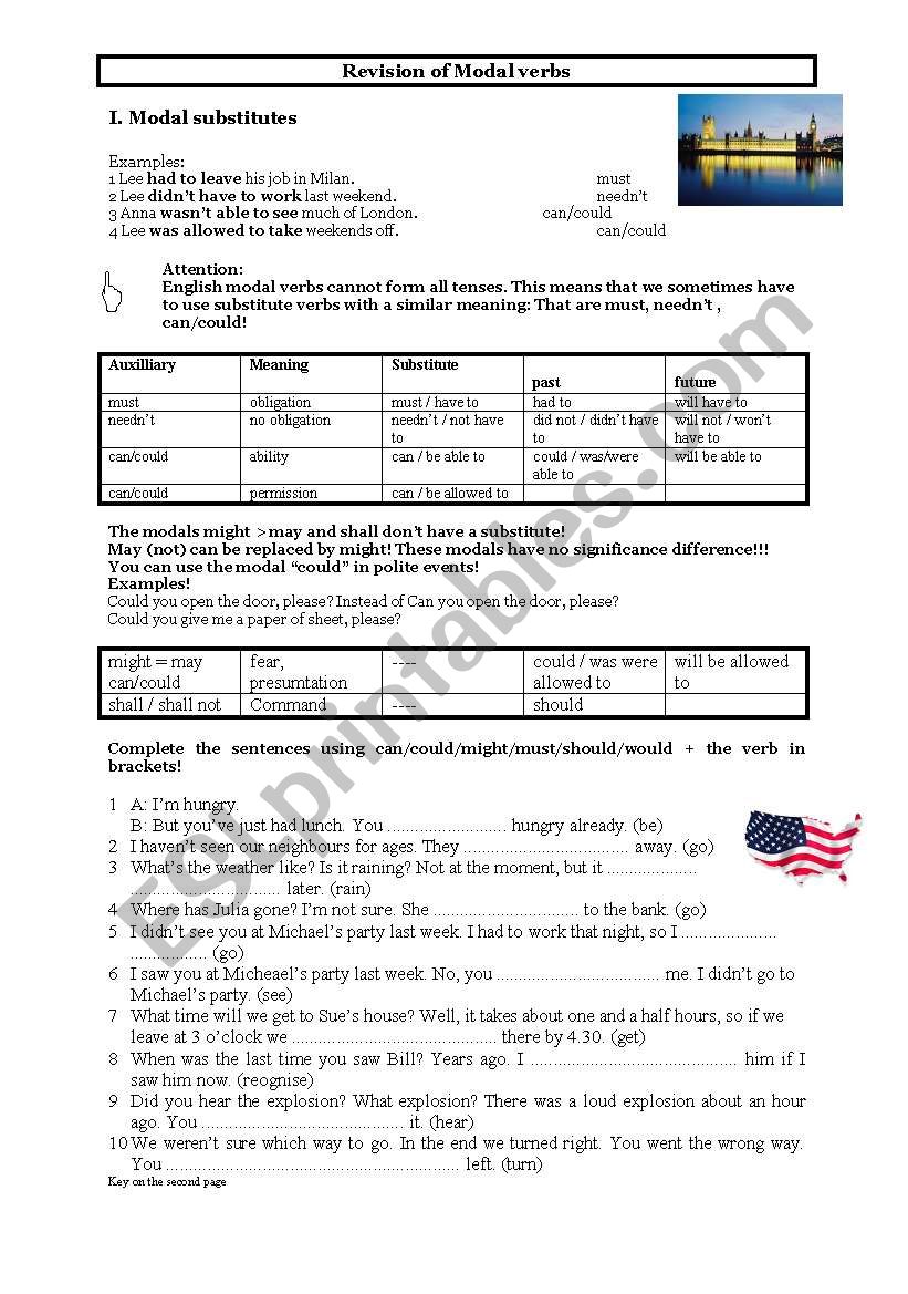 Revision of Modal verbs worksheet