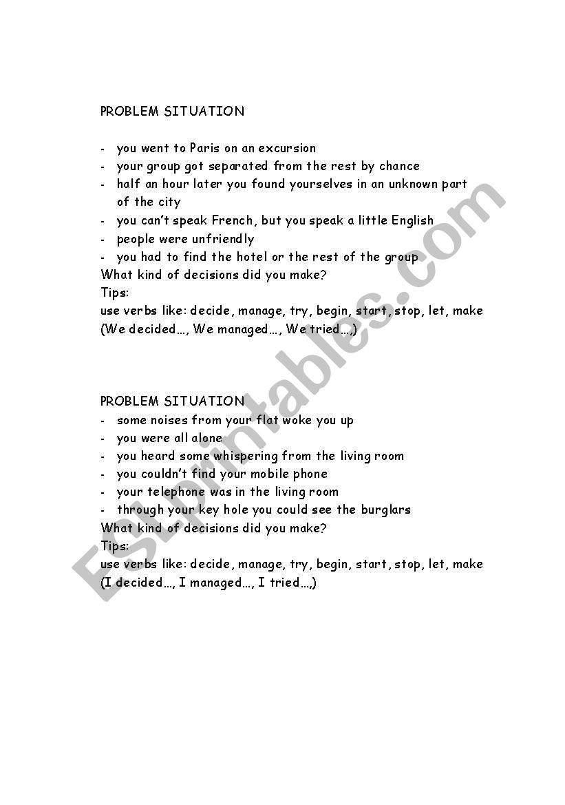 Problem situations worksheet
