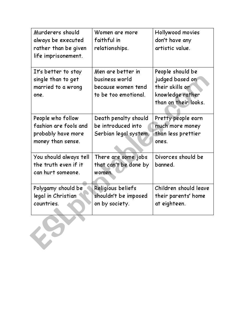 giving opinion worksheet