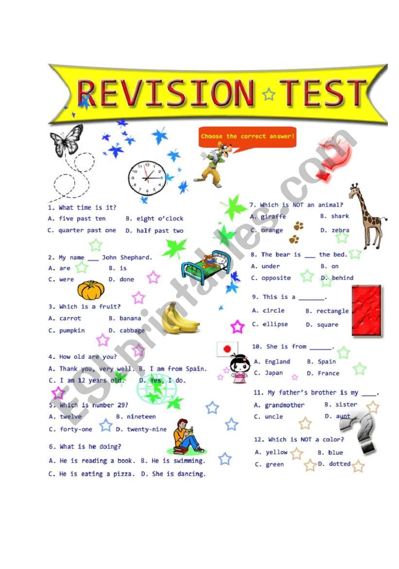 Revision Test worksheet