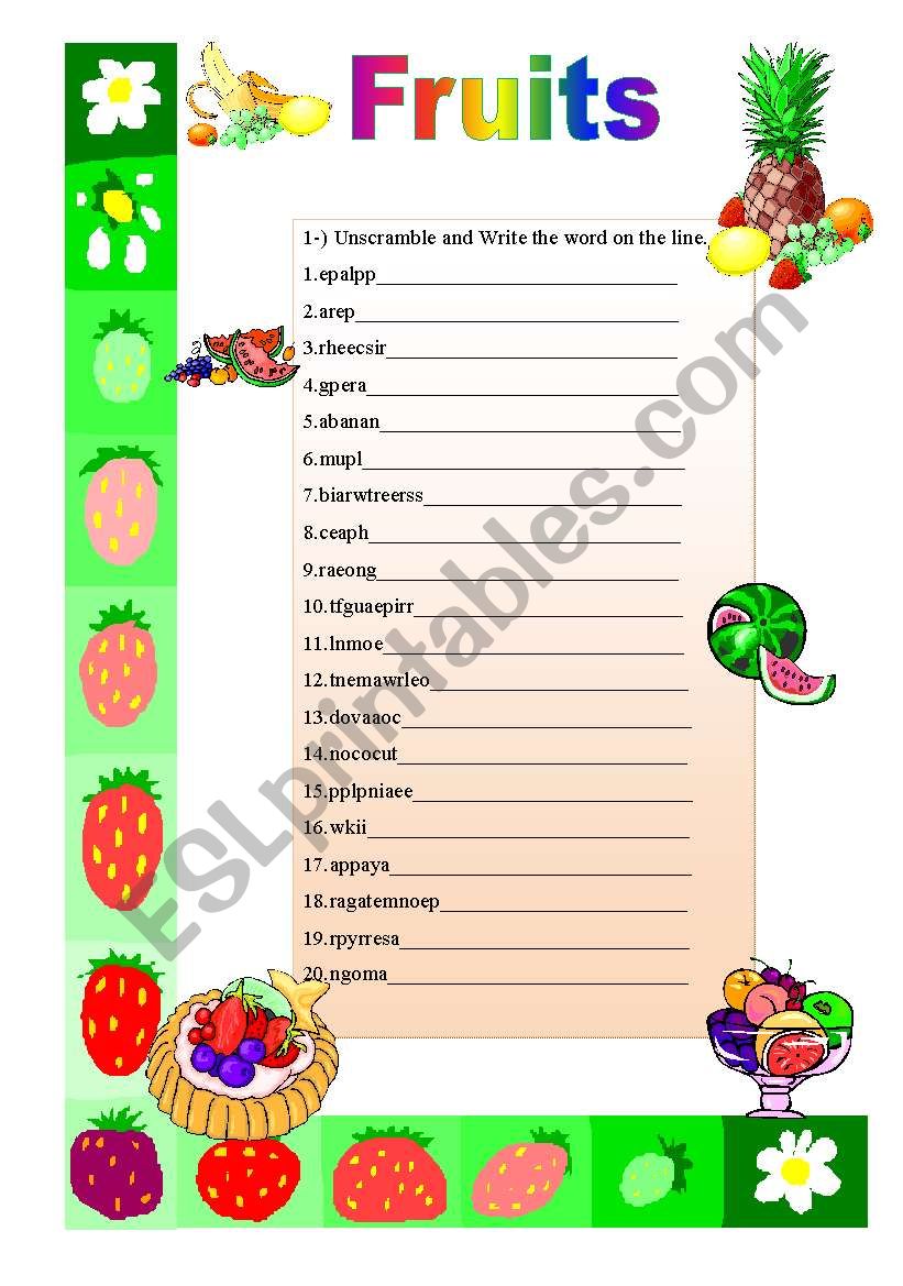 Fruits - Unscramble - with Answers