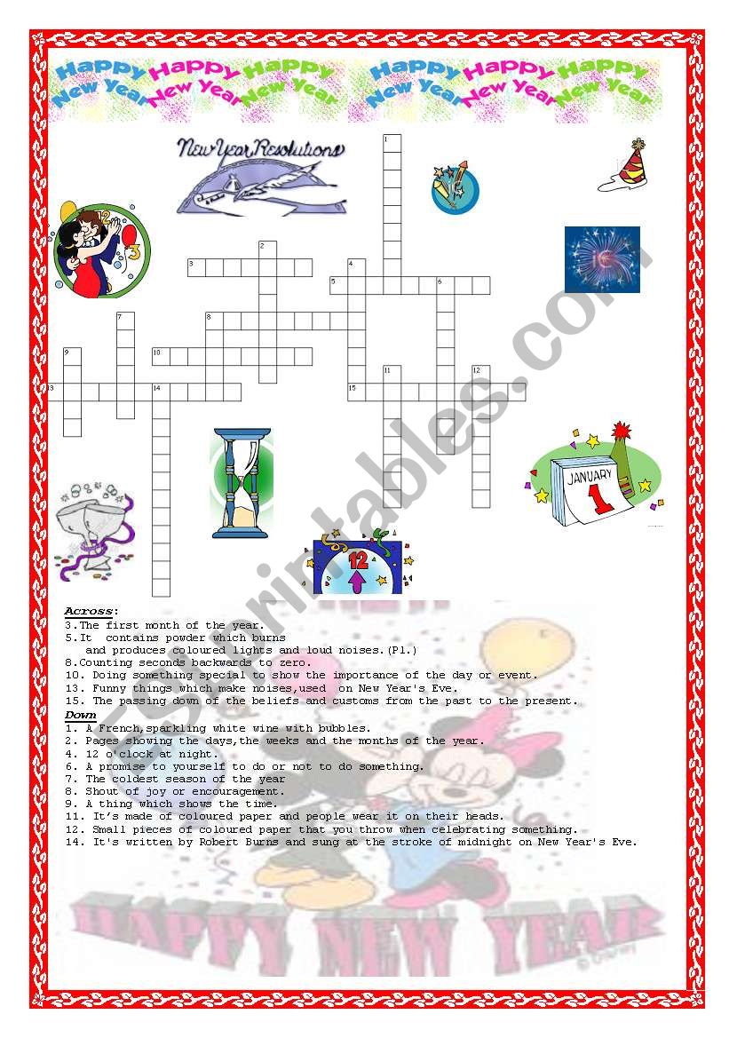 New Years Crossword worksheet