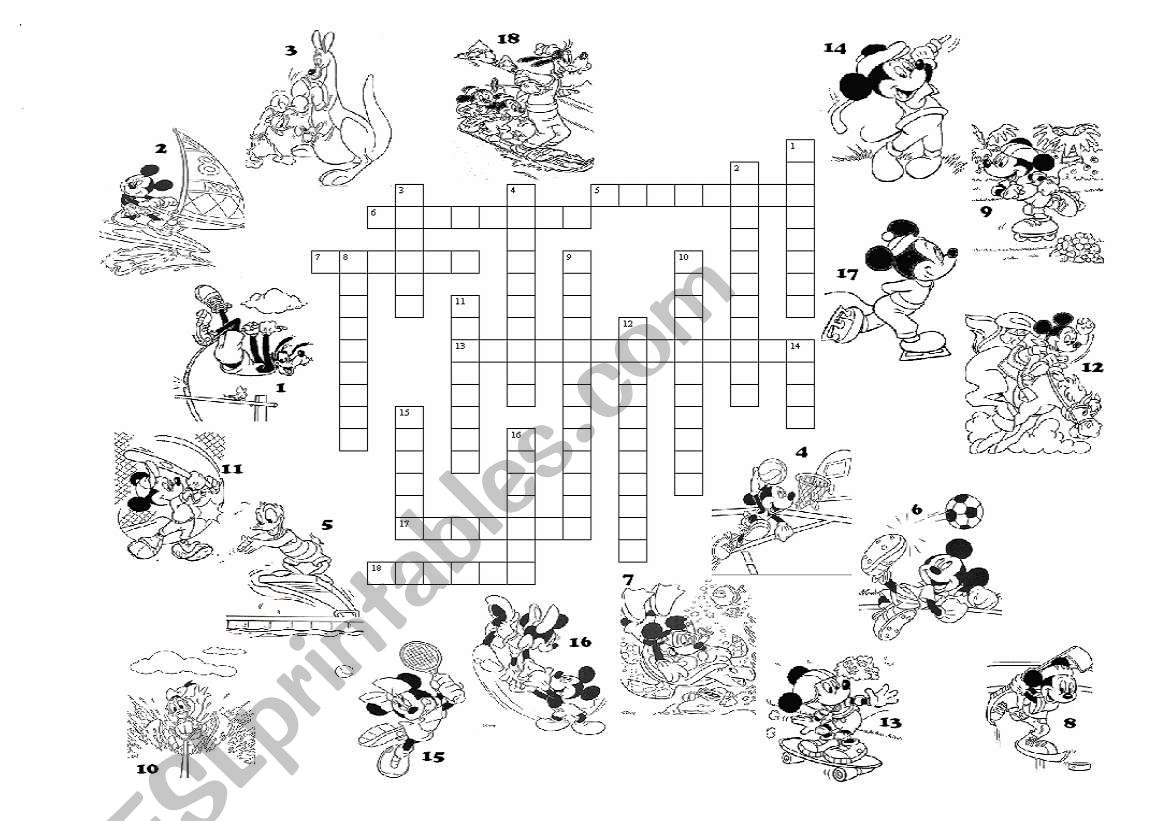 sports crossword with a key worksheet