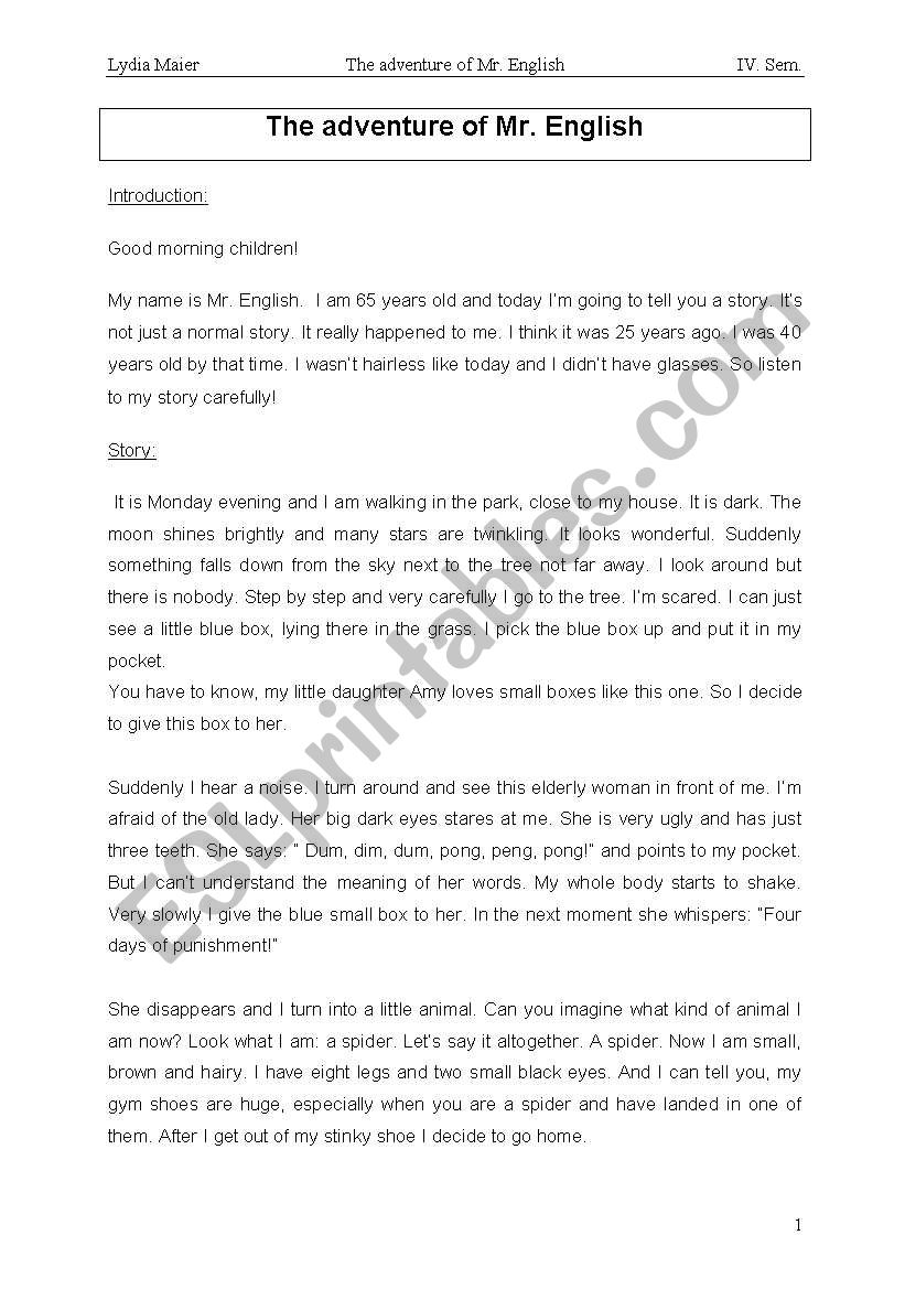 Spider story worksheet