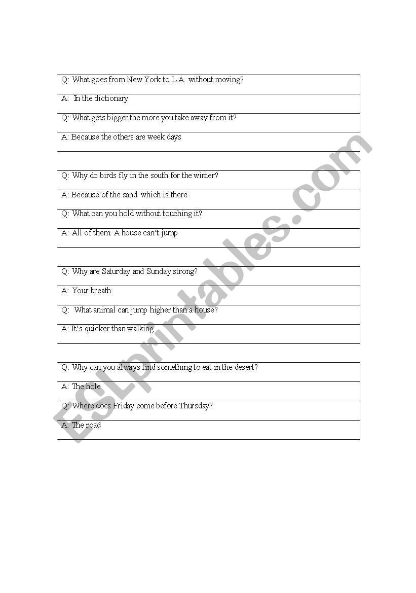 Split riddles  worksheet