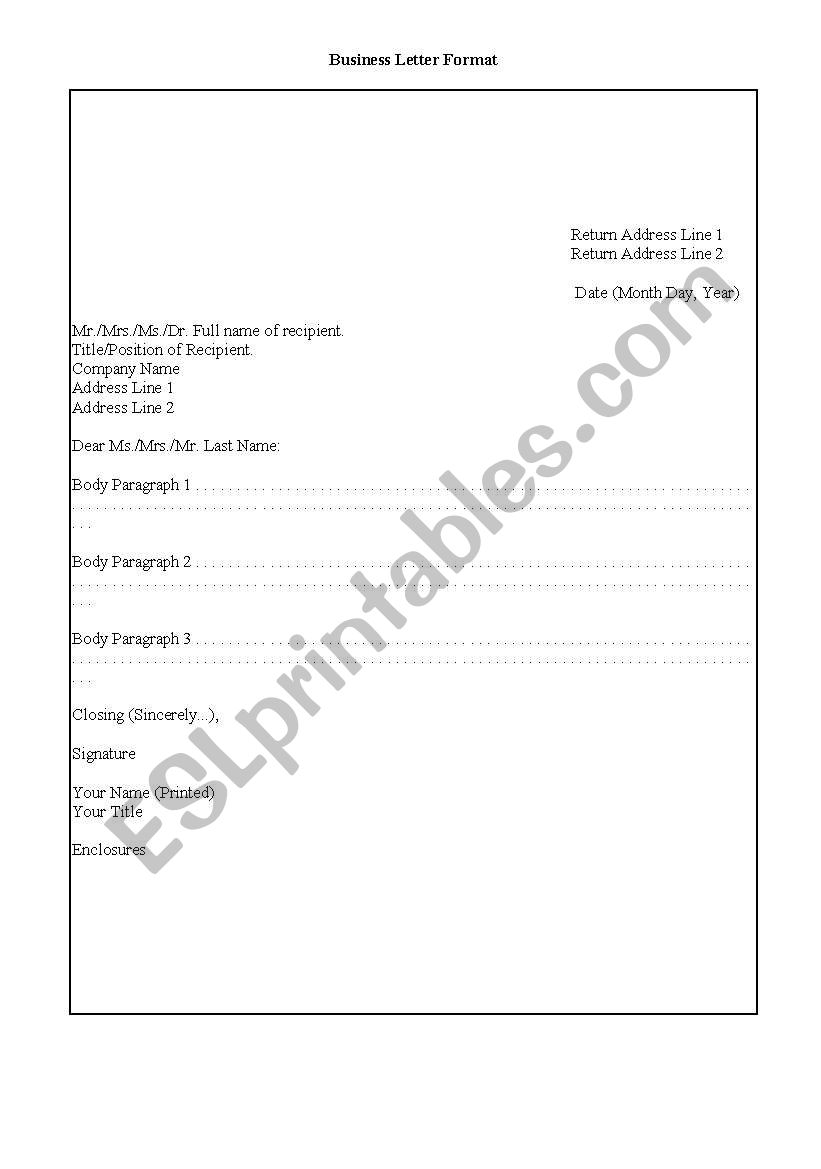 Business Letter Format worksheet