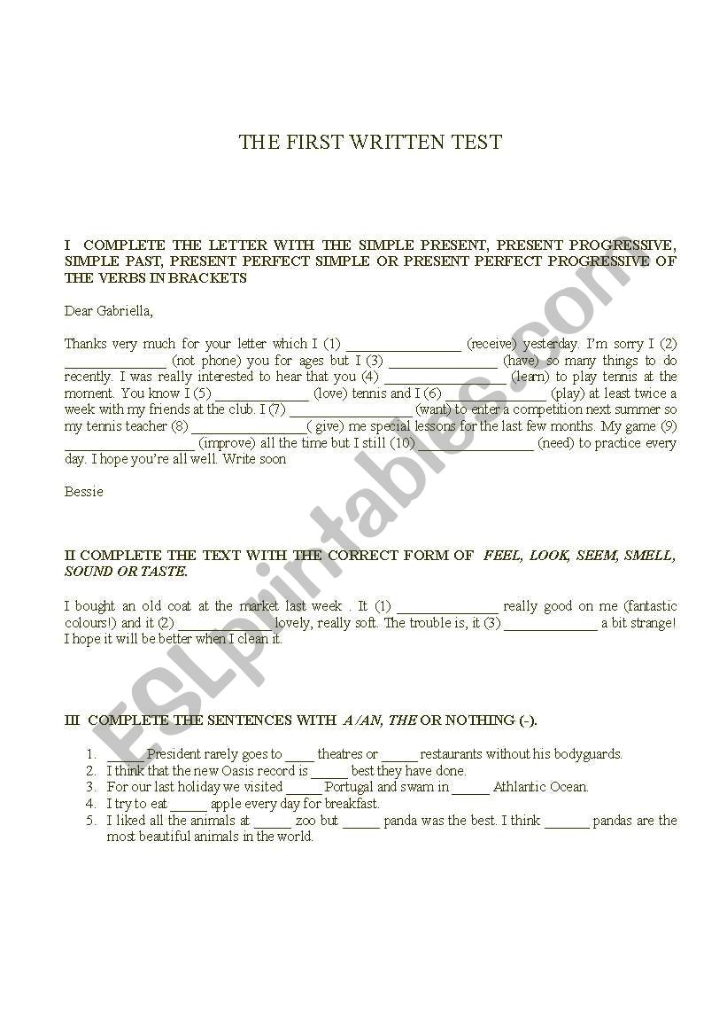 test worksheet