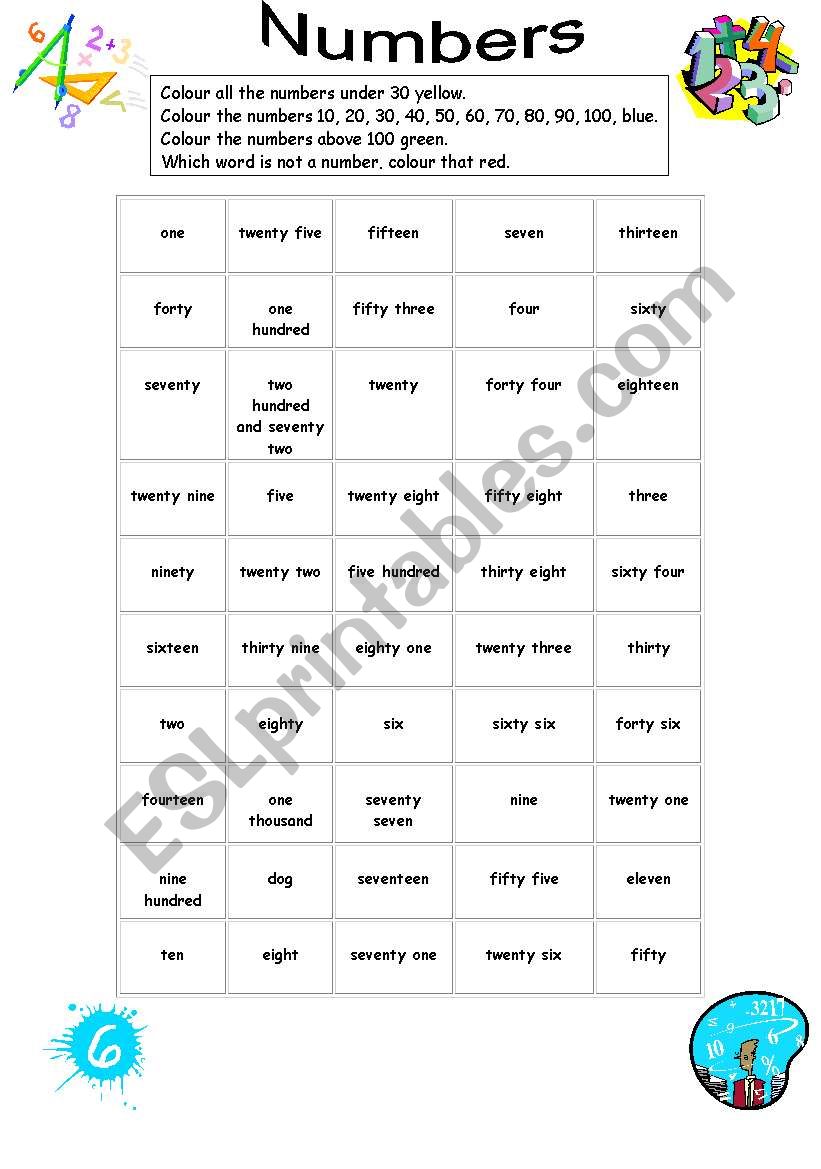 Numbers worksheet