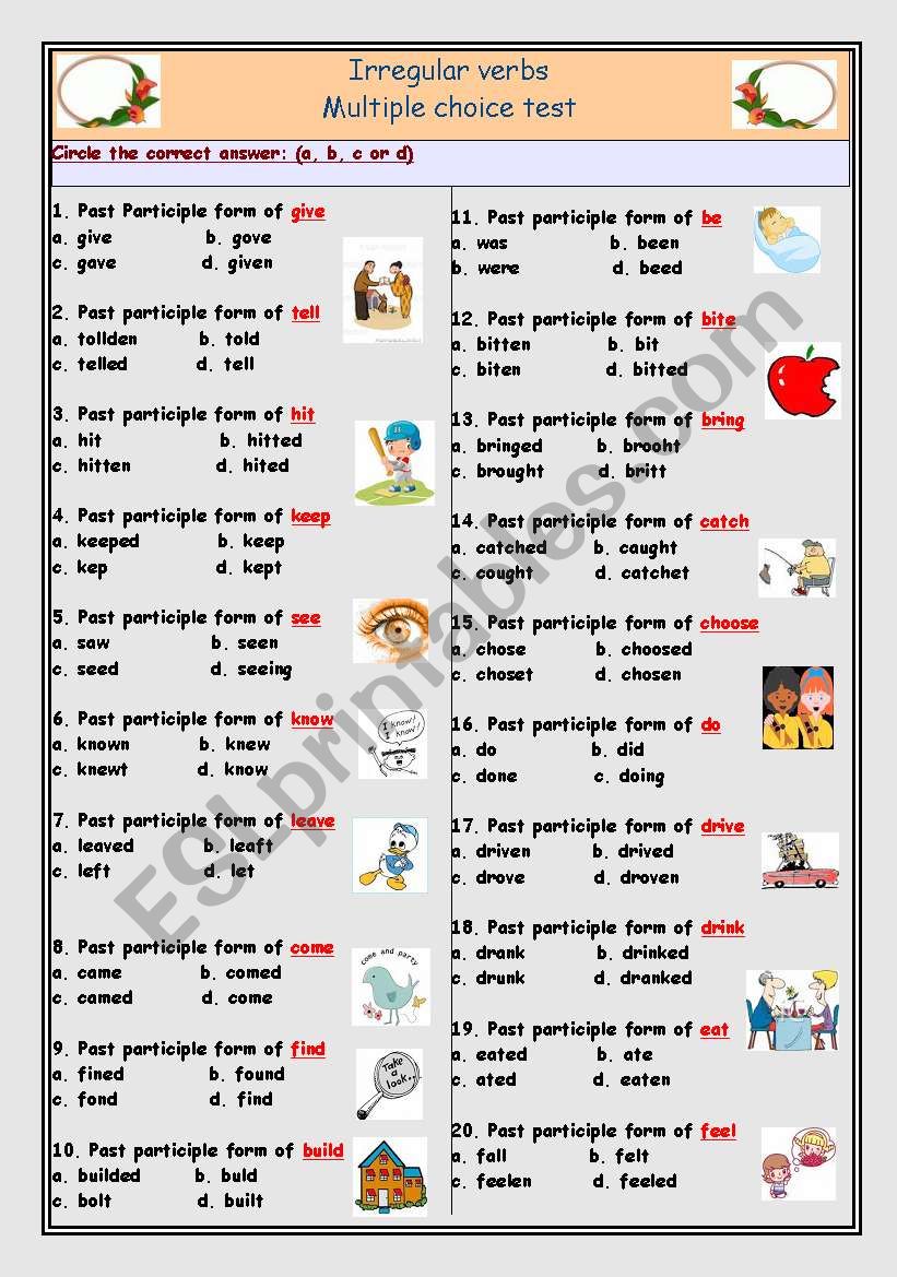 Irregular verbs, Participle form