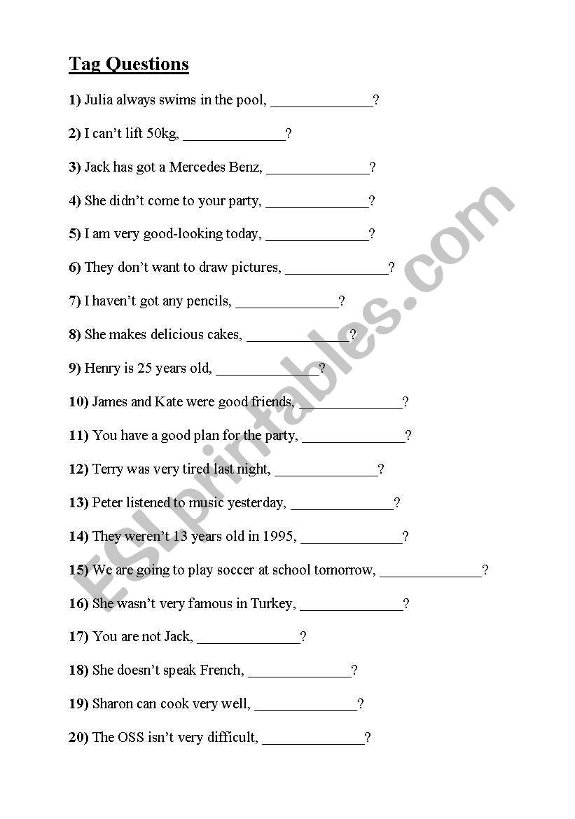 Tag questions worksheet