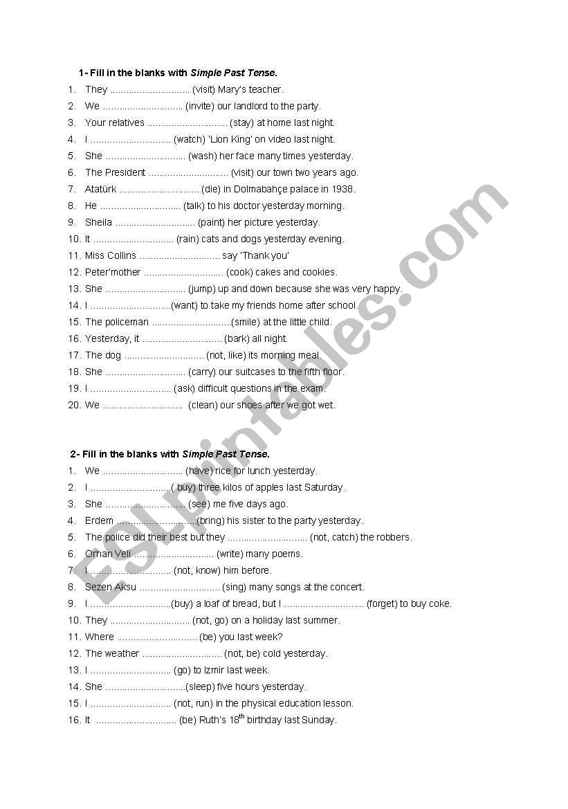 simple past tense worksheet