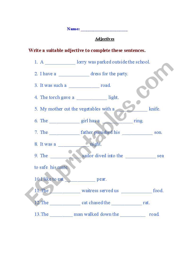 adjectives worksheet