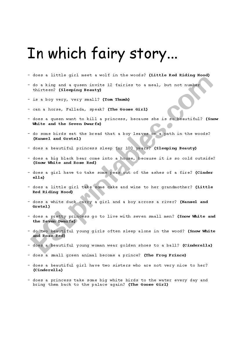 In which fairy story.... worksheet