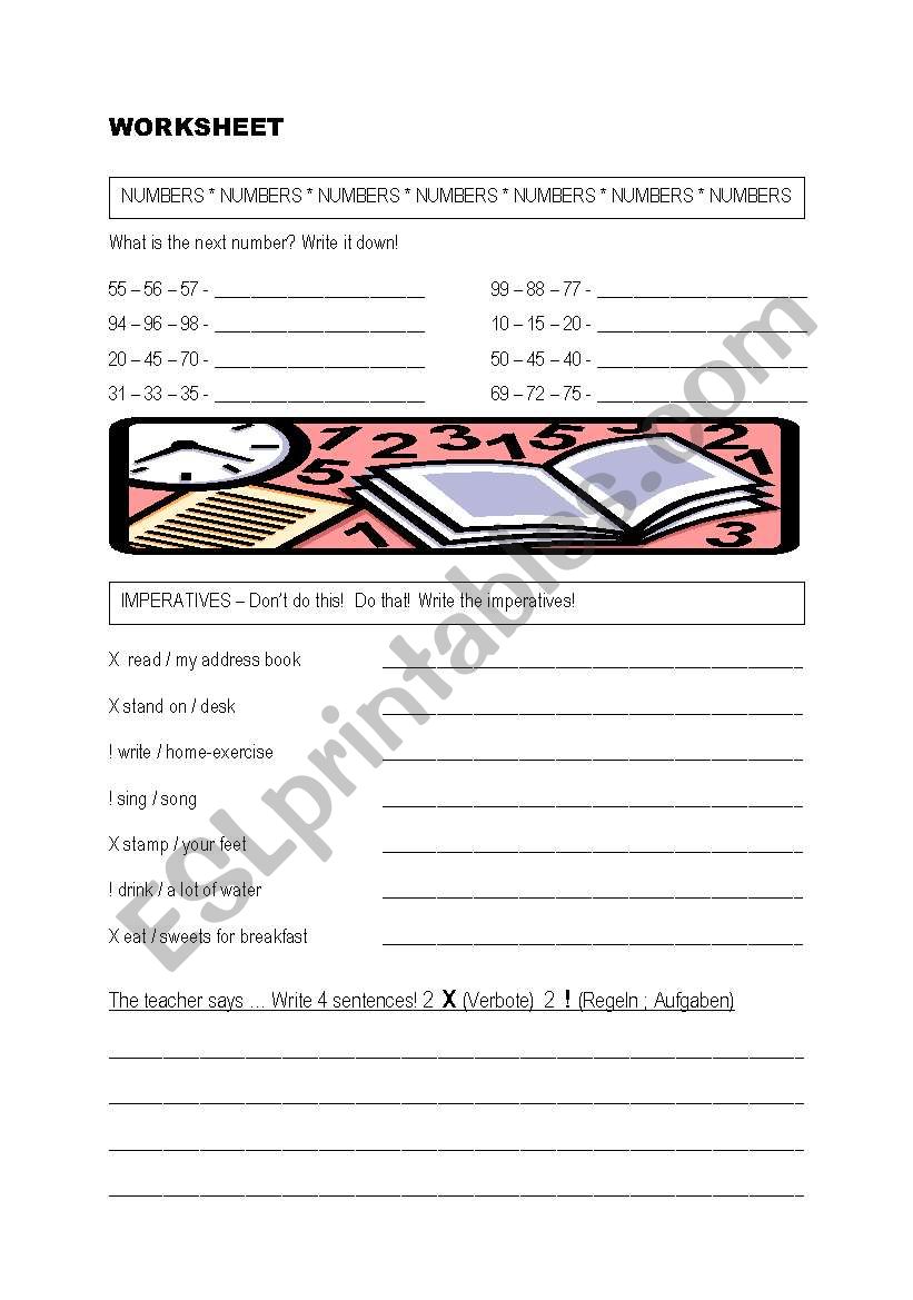 numbers and imperatives worksheet