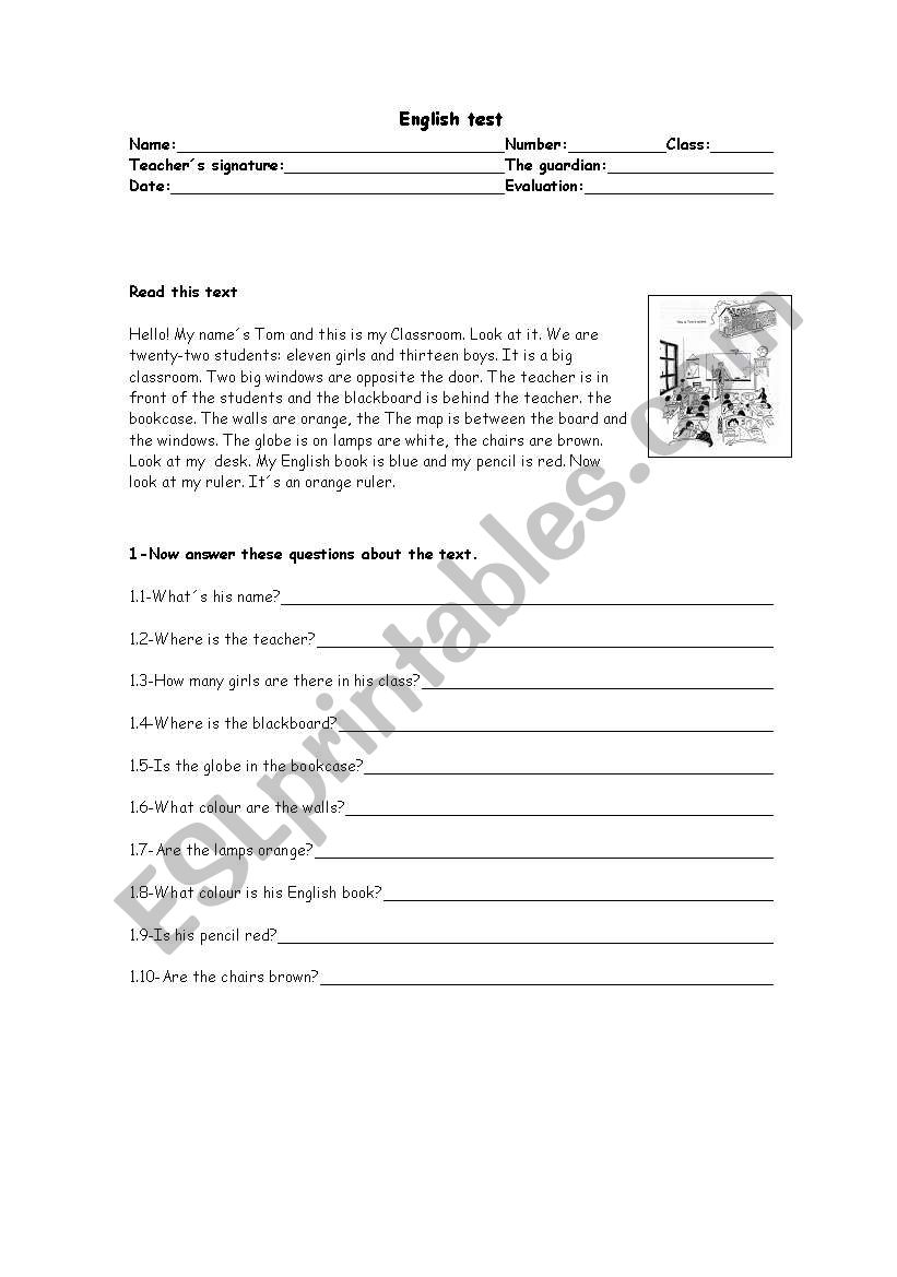 English test - Classroom worksheet