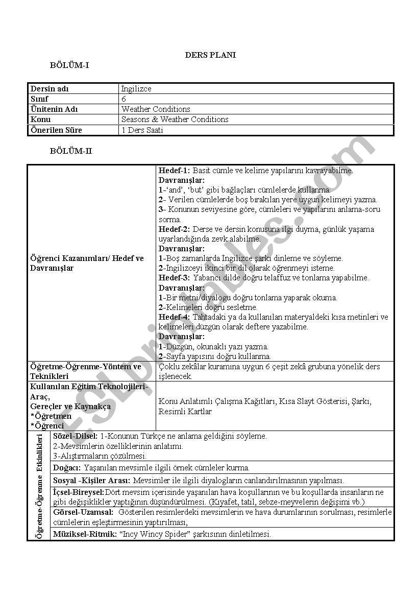 English Lesson Plan For Turkish Teachers