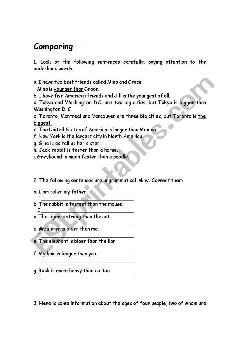 Comparatives worksheet