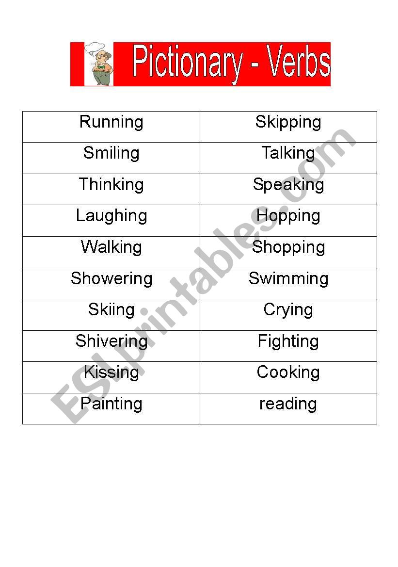Pictionary - verbs worksheet