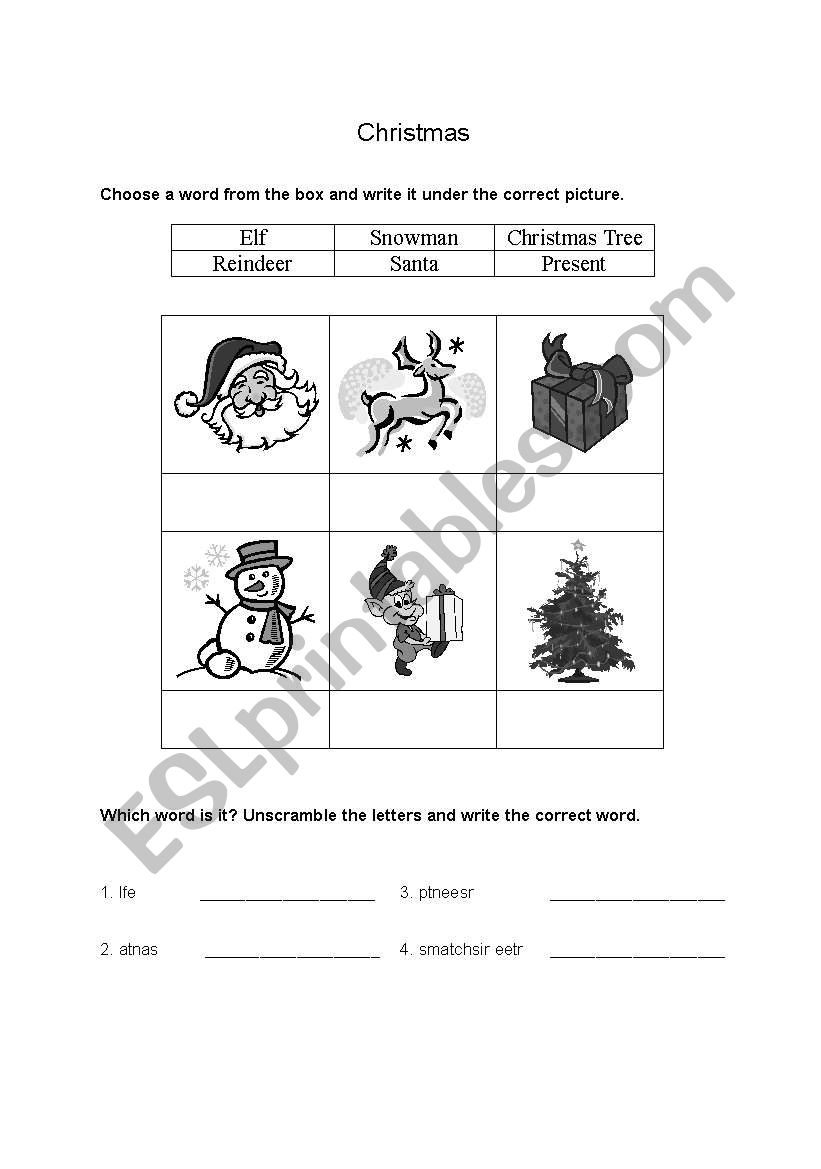 Simple Christmas Vocabulary worksheet