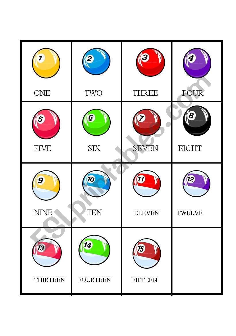 POOL NUMBERS worksheet