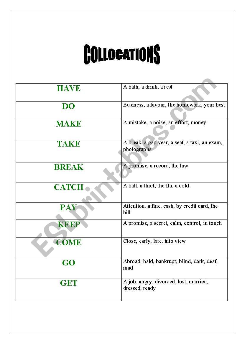 COLLOCATIONS worksheet