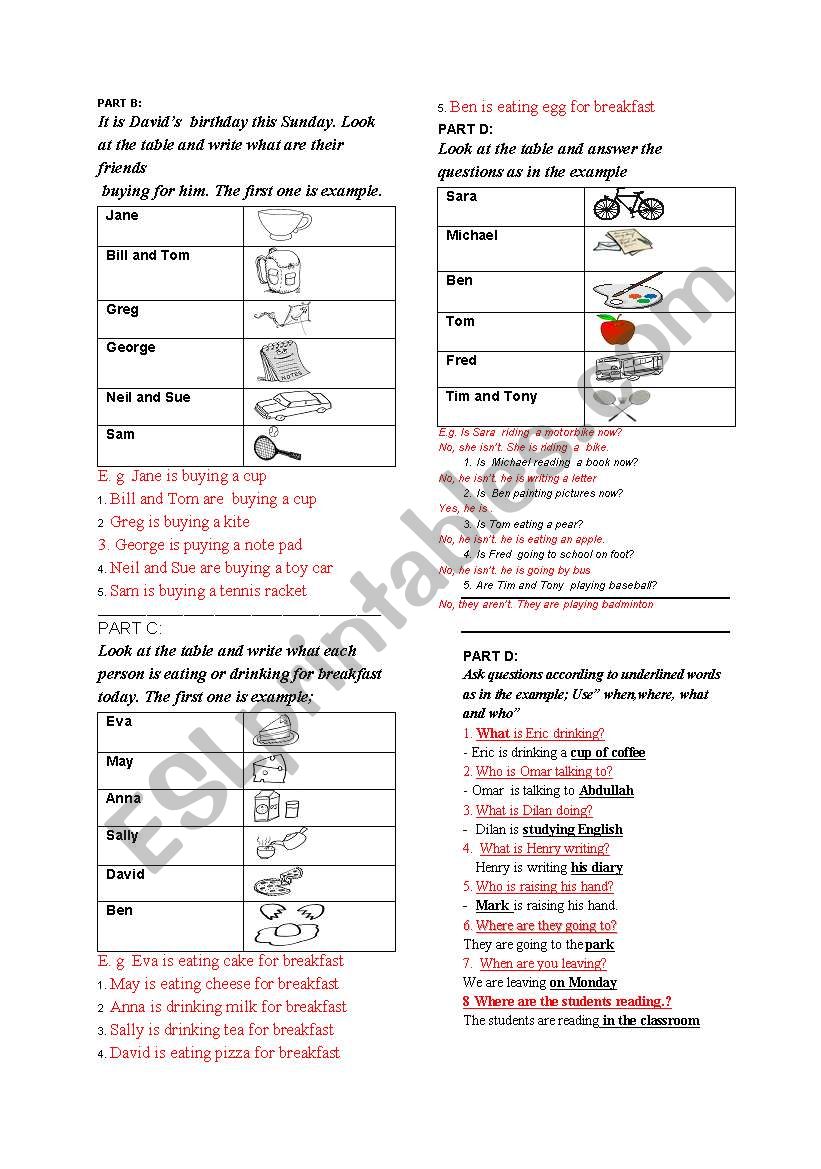 Present Continuous 2 Answer Key