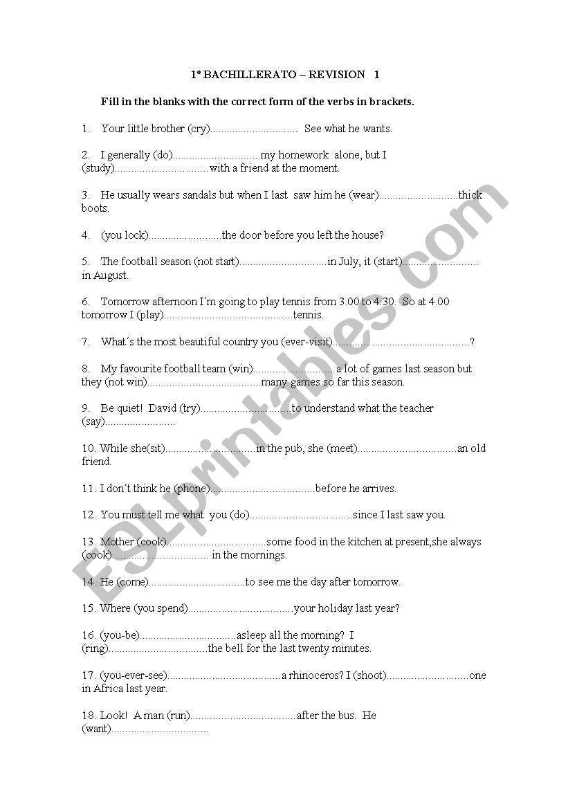 TENSE REVISION worksheet