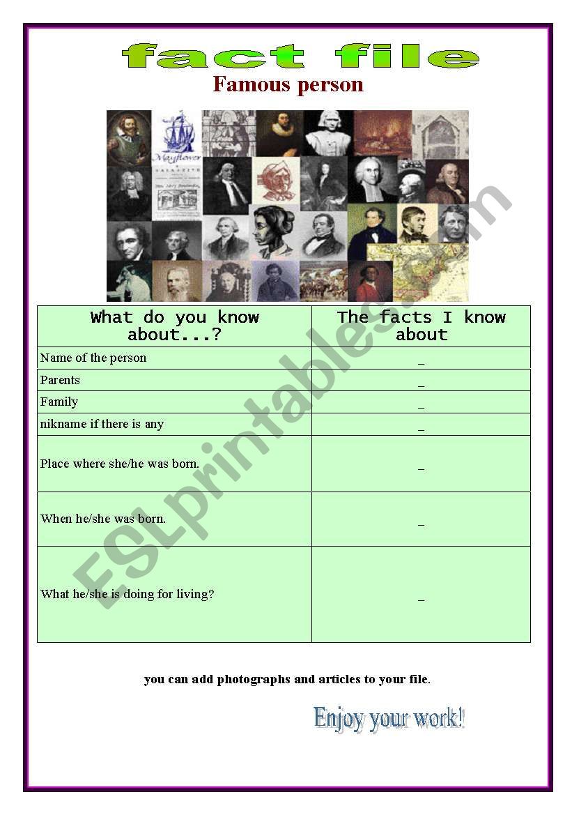 fact file of a famous person worksheet