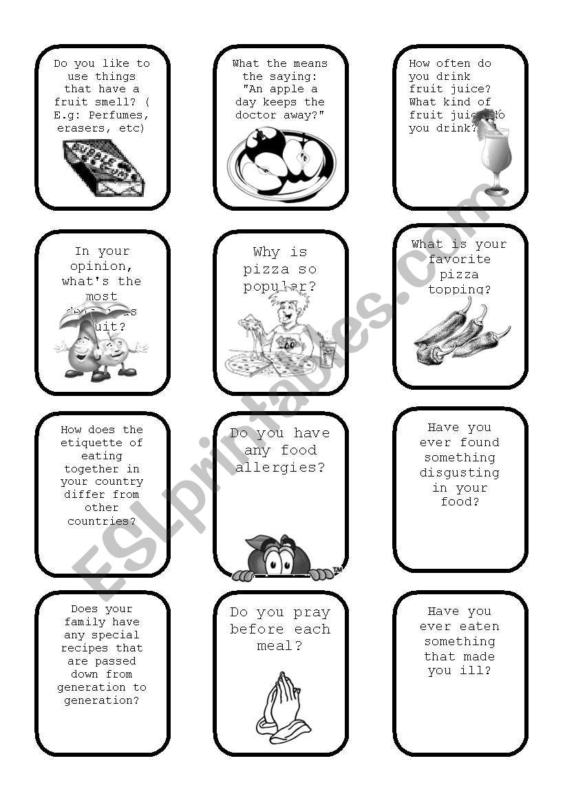 Food question cards Part I worksheet