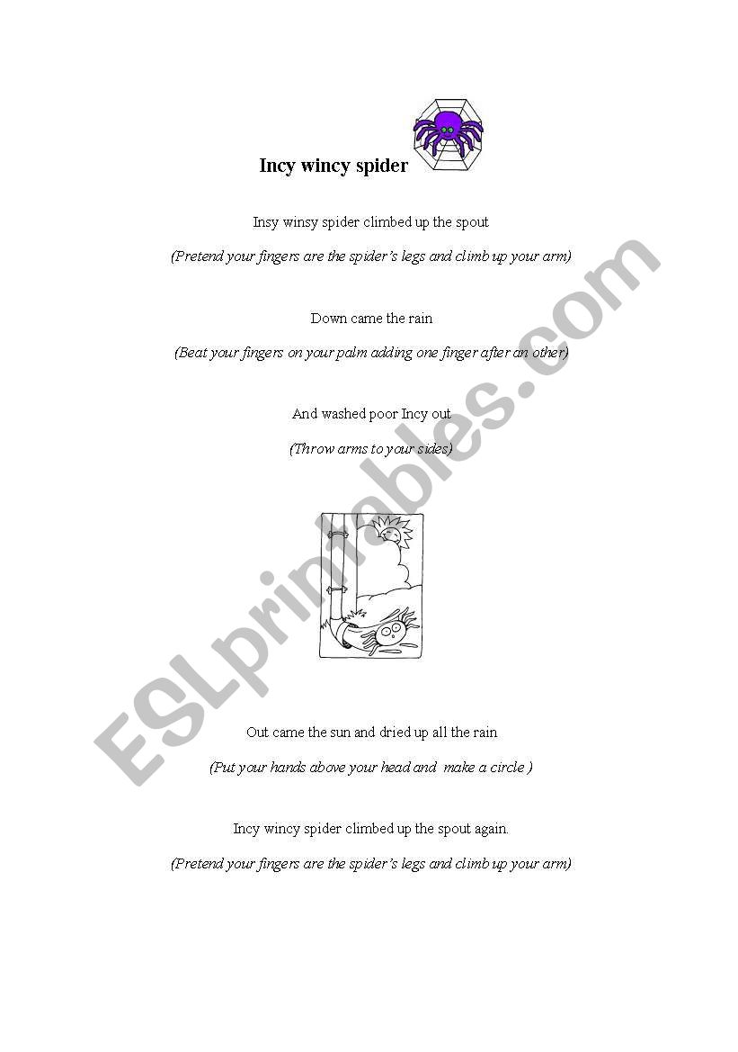 Incy WIncy Spider fingerplay worksheet