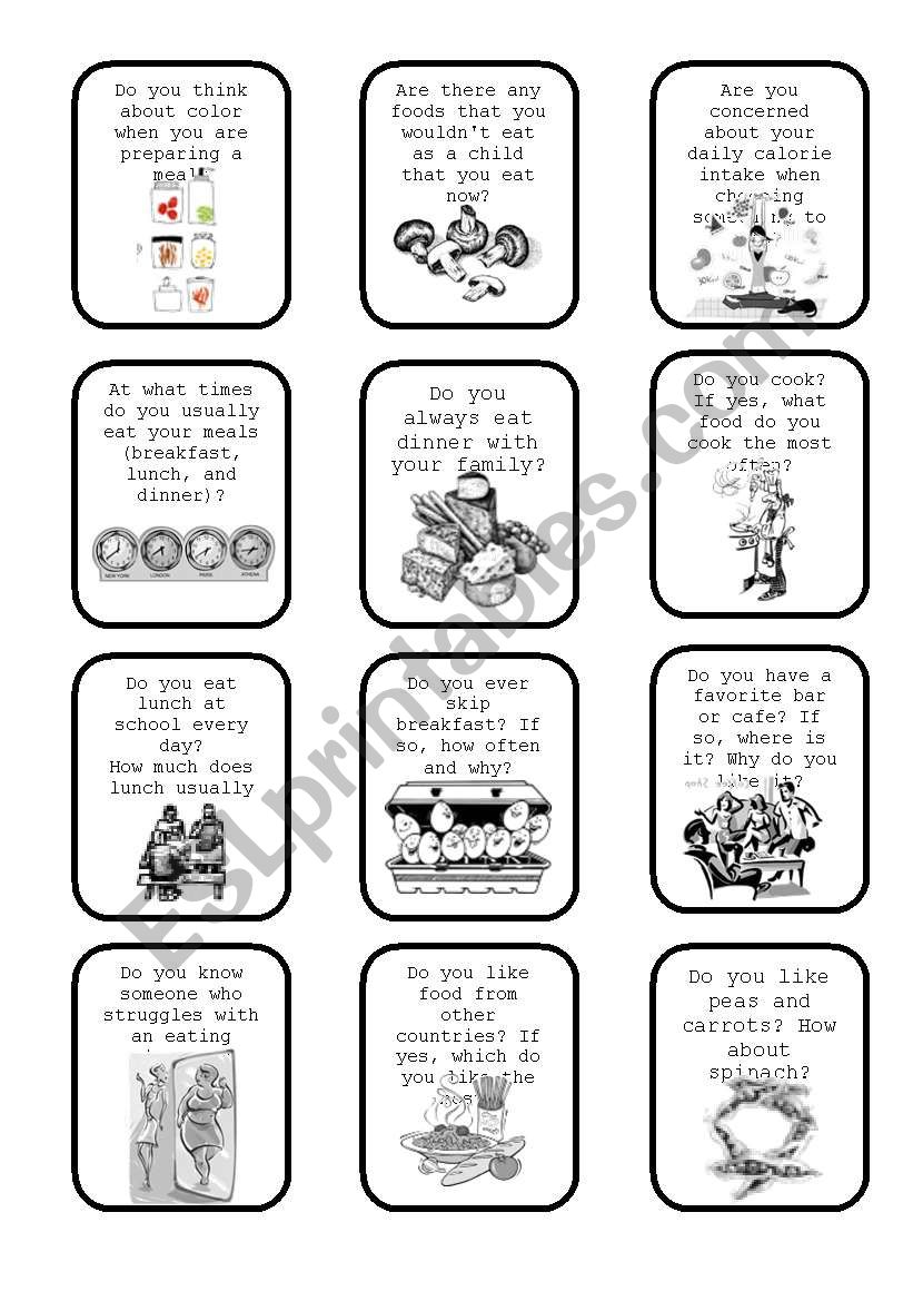 Food question cards Part II worksheet