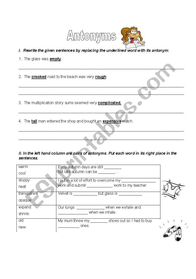 Antonyms worksheet