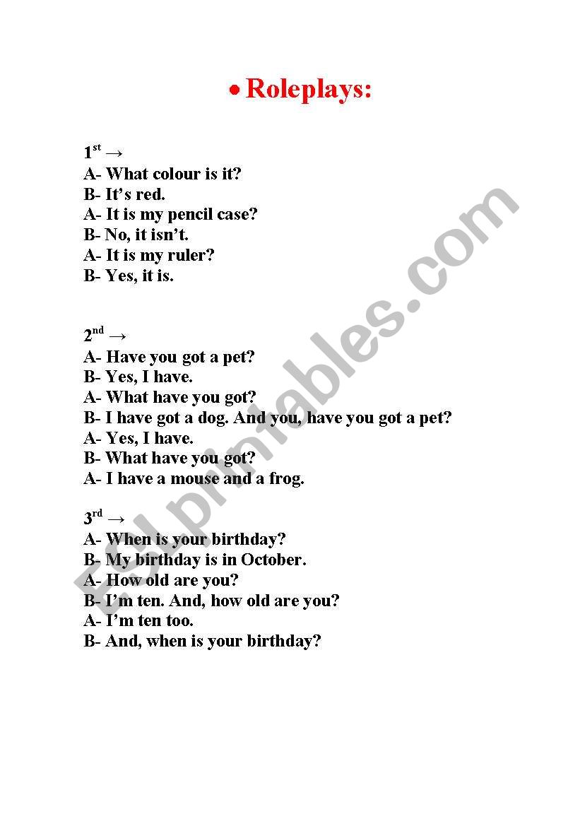 Roleplays worksheet