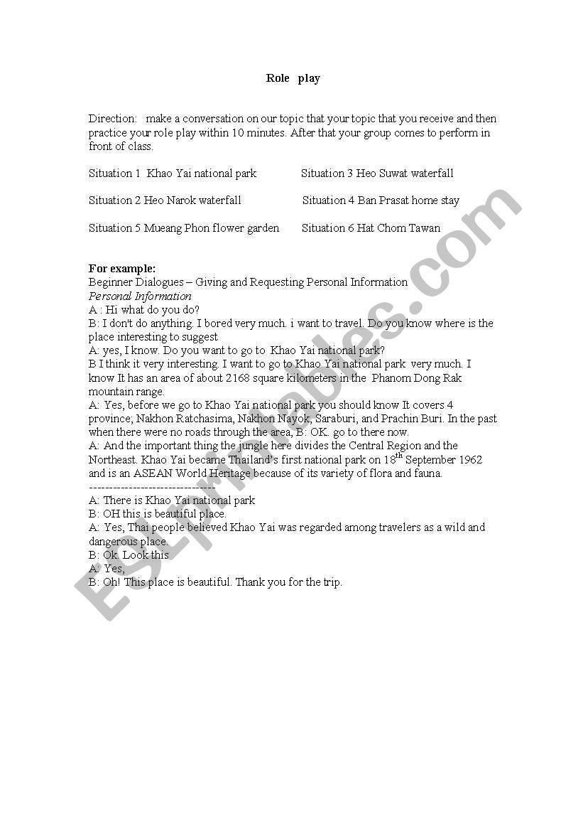 role play worksheet