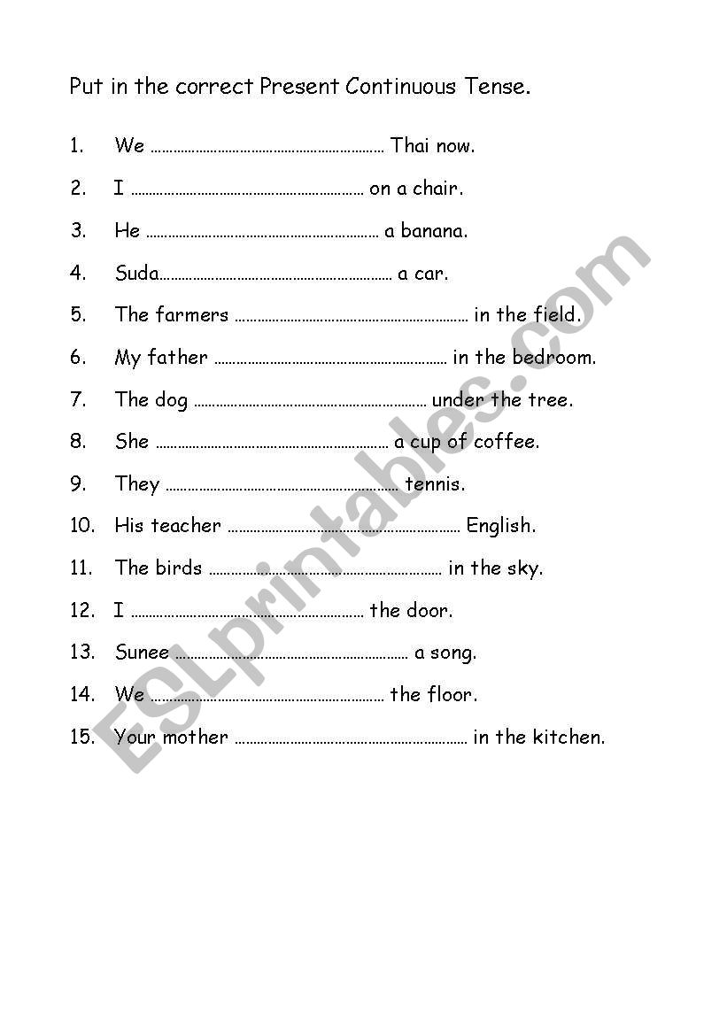 present continuous worksheet