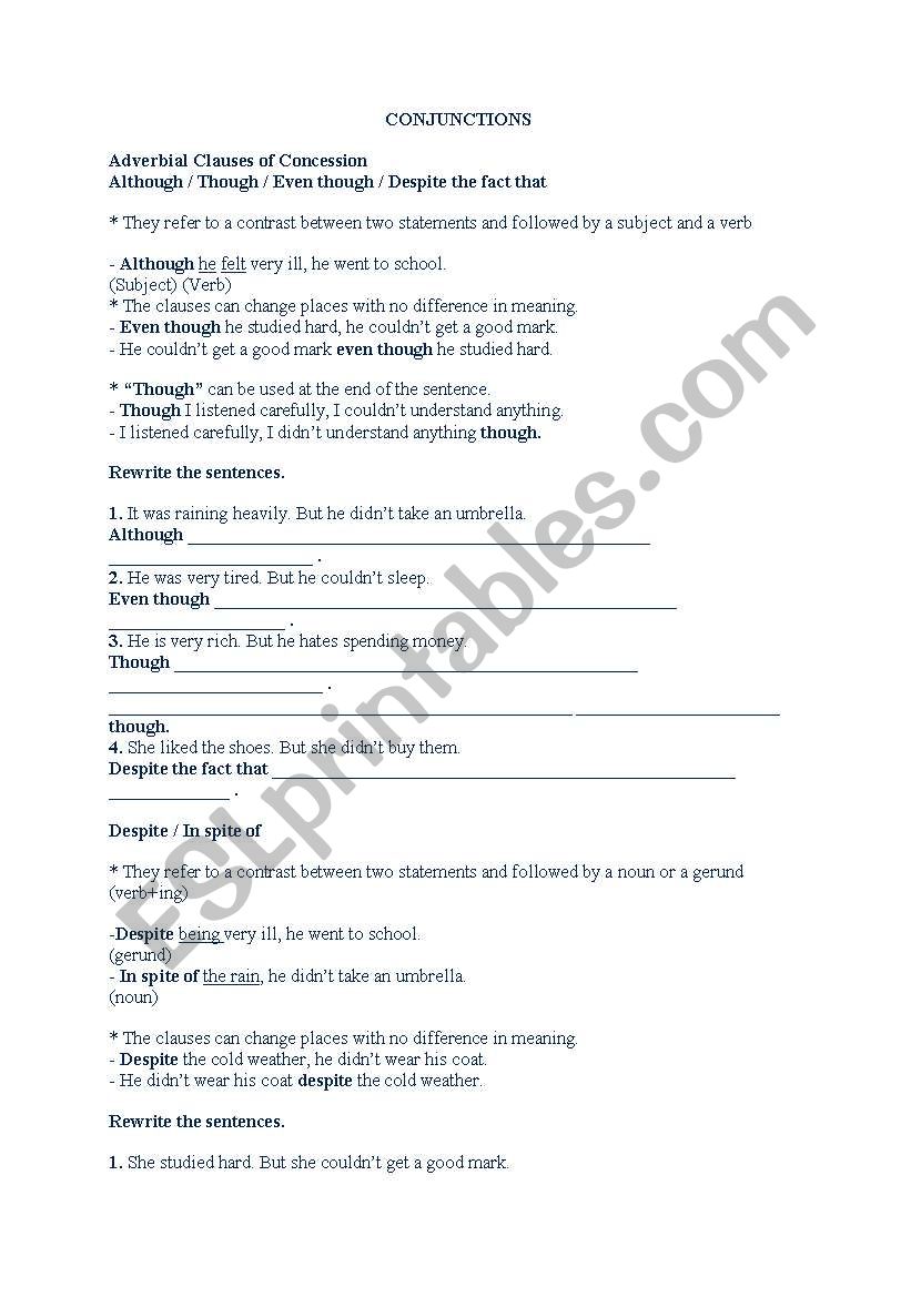 conjunctions worksheet