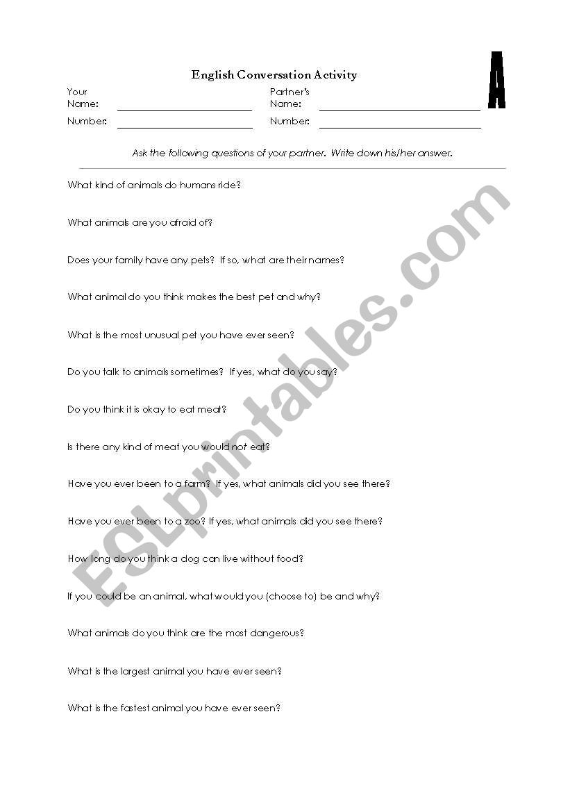 English Conversation Activity worksheet