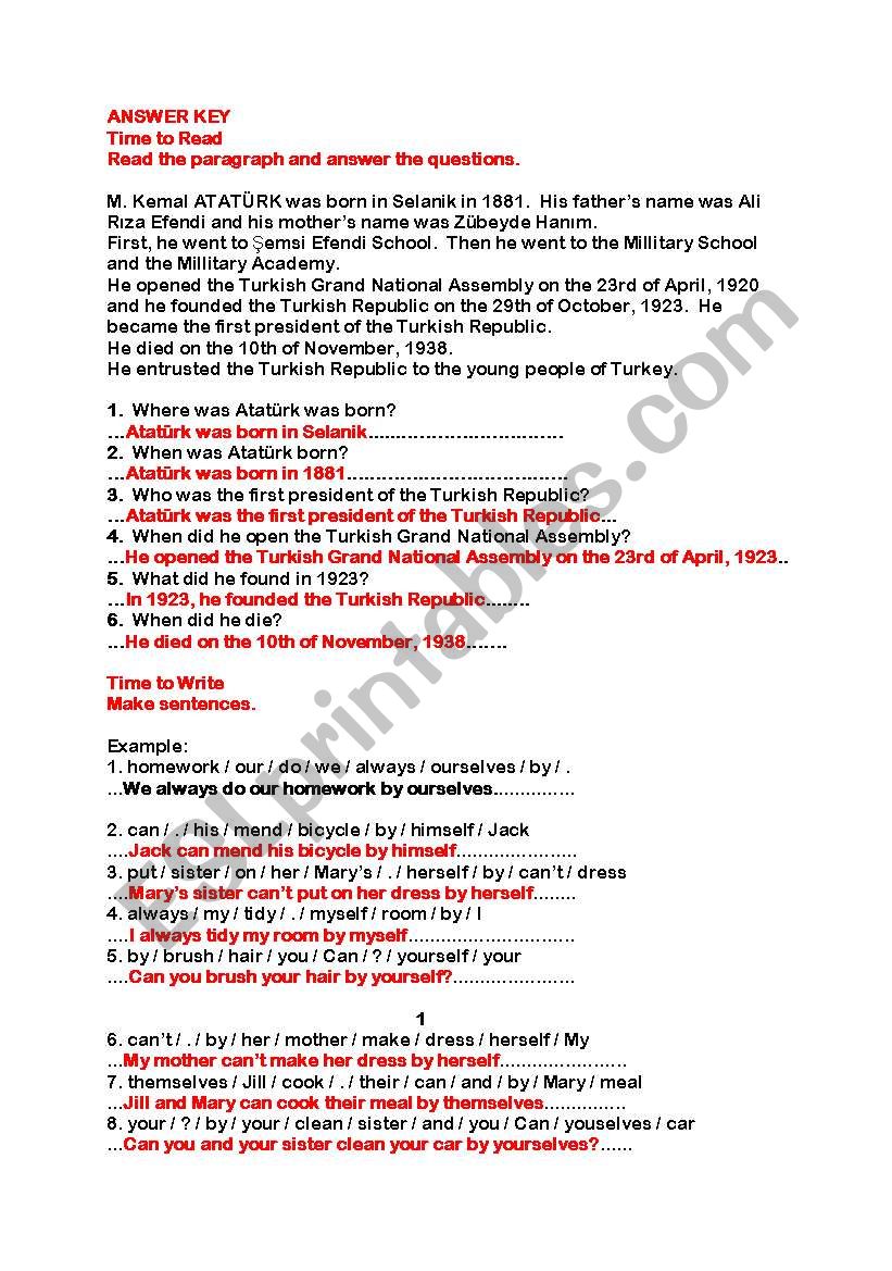 AtatÃ¼rkÂ´s life worksheet