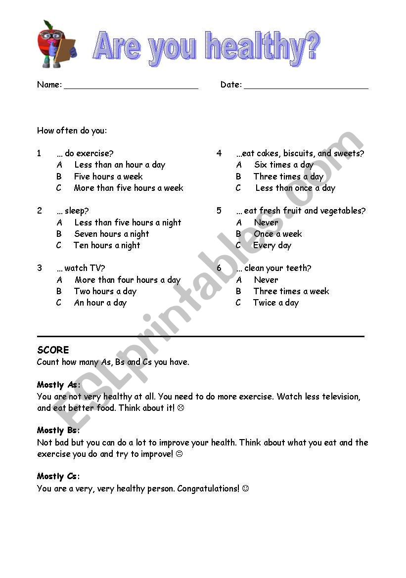 Are you healthy? worksheet