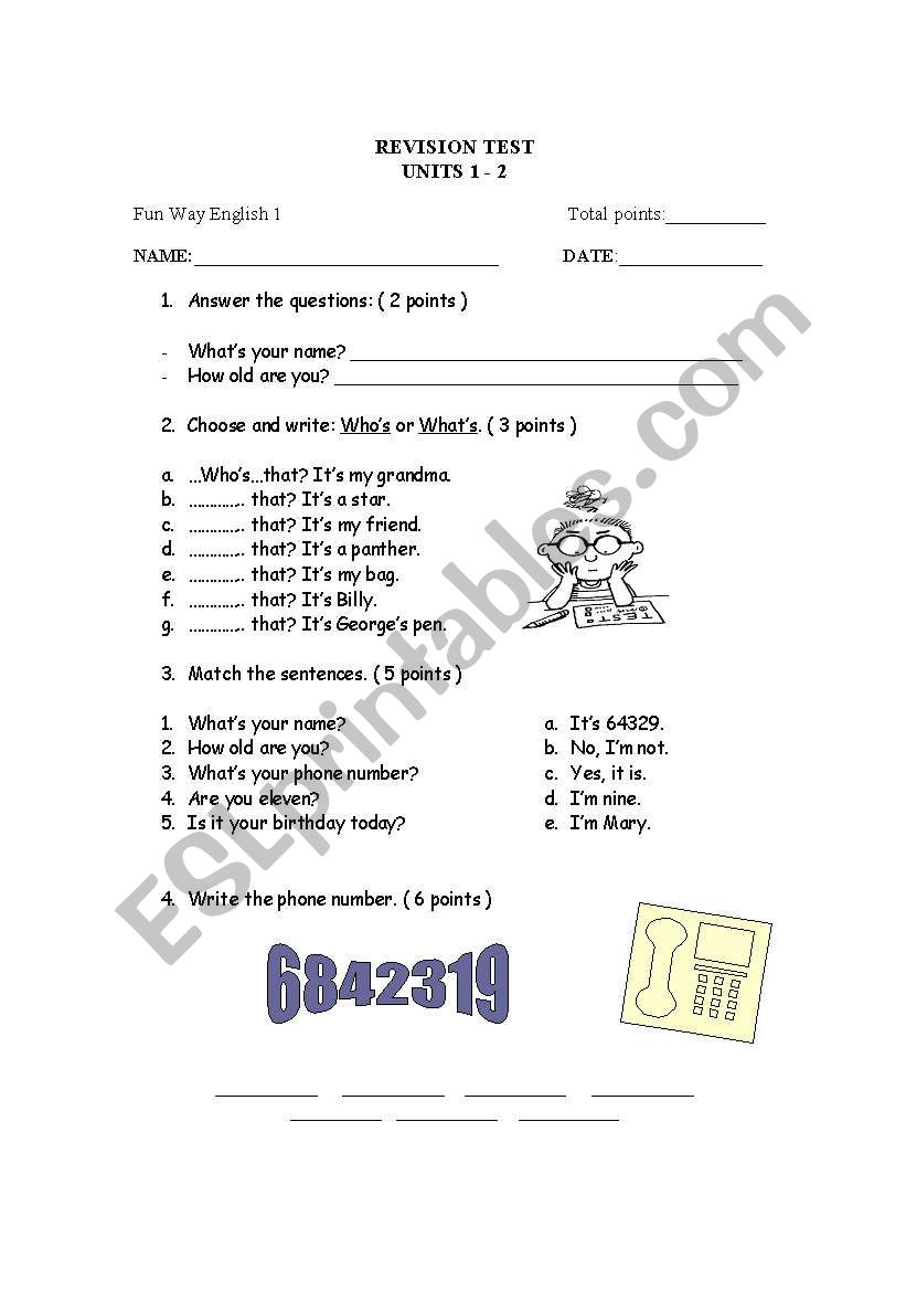 FunWay1-Test for units 1-2 worksheet