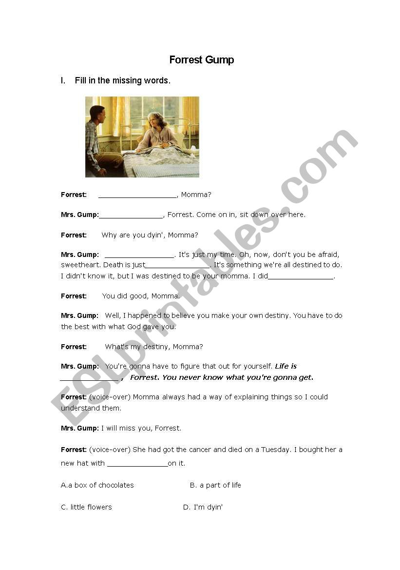 forrest gump worksheet