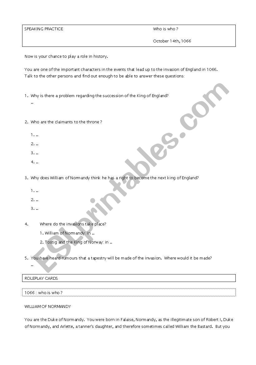 THE BATTLE OF HASTINGS worksheet