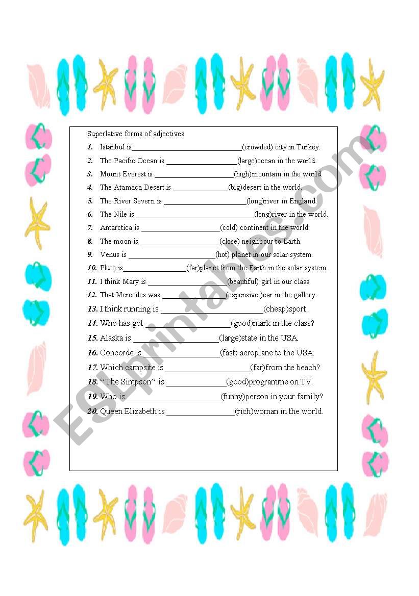 superlatives  worksheet